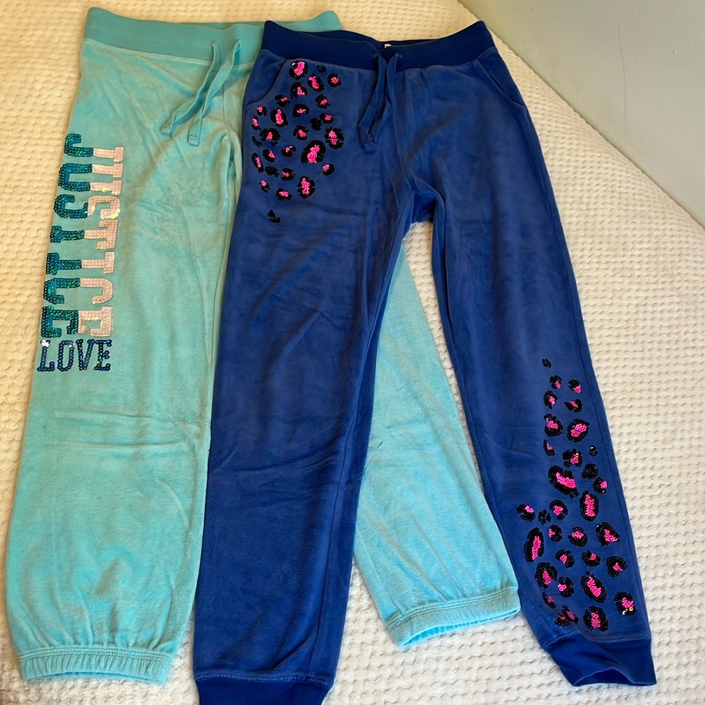 2 Justice Sequin Velour Sweatpants/Jogger Pants